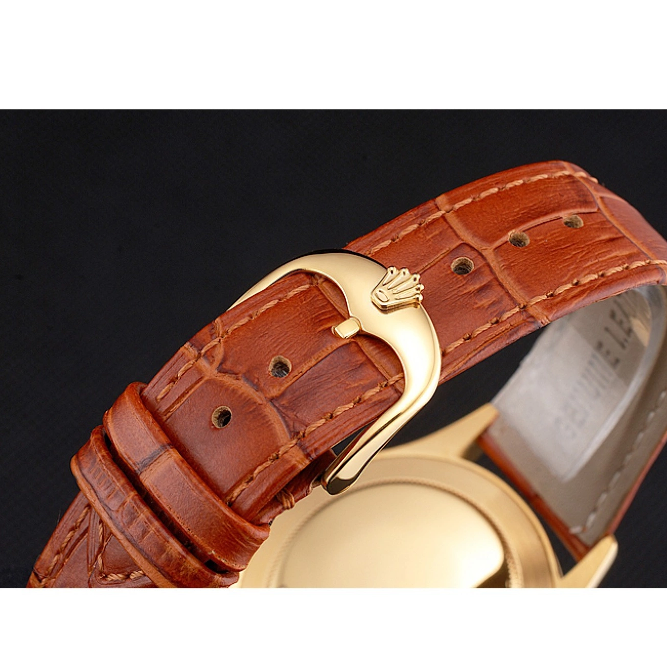 Aaa fake watches Dial Brown Rolex Swiss Strap Gold Case Light Datejust White Leather 0630